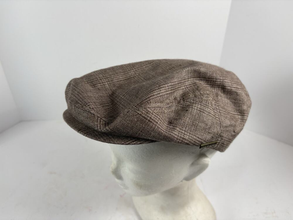 Stetson Men Brown Plaid Newsboy Ivy Flat Cap Driving Hat Duck Lined Cabbie Large